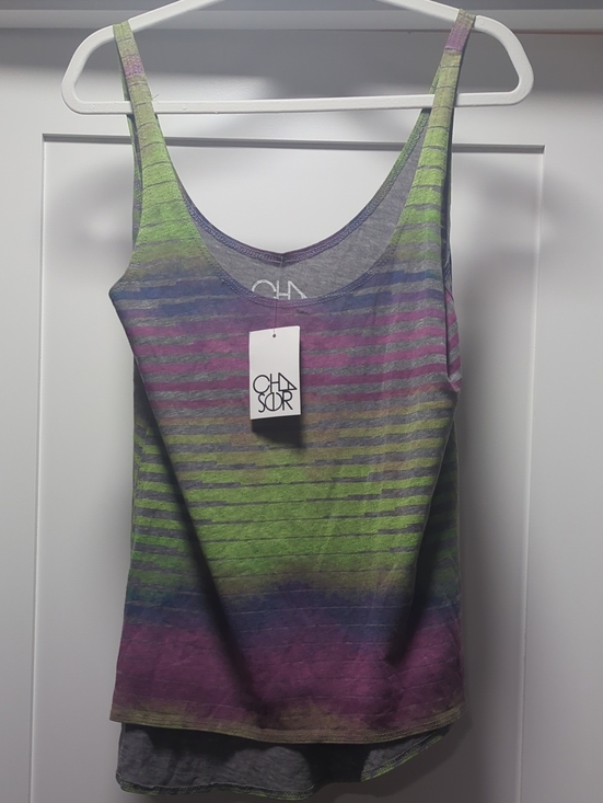 Chaser Tops - Chaser Striped Scoop Neck Tank Top - Green, Purple, Pink